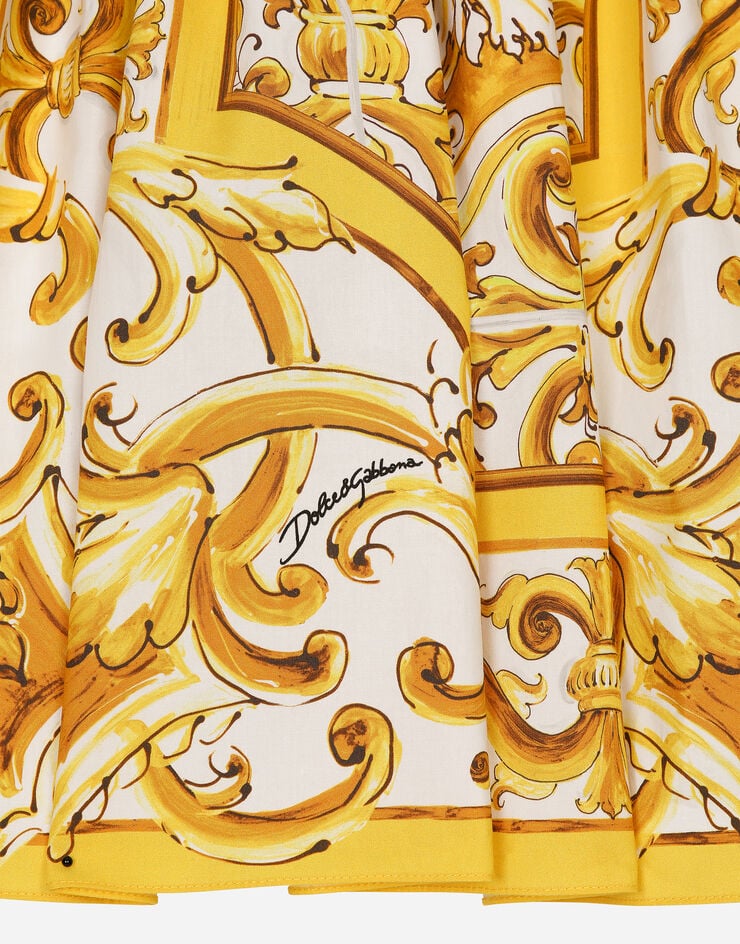 Dolce & Gabbana Vestido de punto y popelina con estampado Maiolica amarillo Imprima L5JD9AG7NRJ