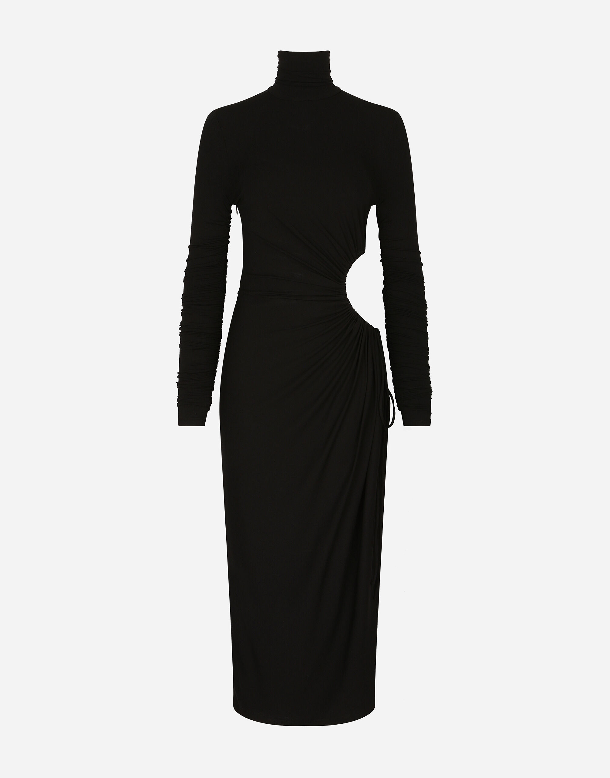 Dolce & Gabbana فستان جيرسي بطول للربلة وياقة عالية وقصات أسود VG6186VN187