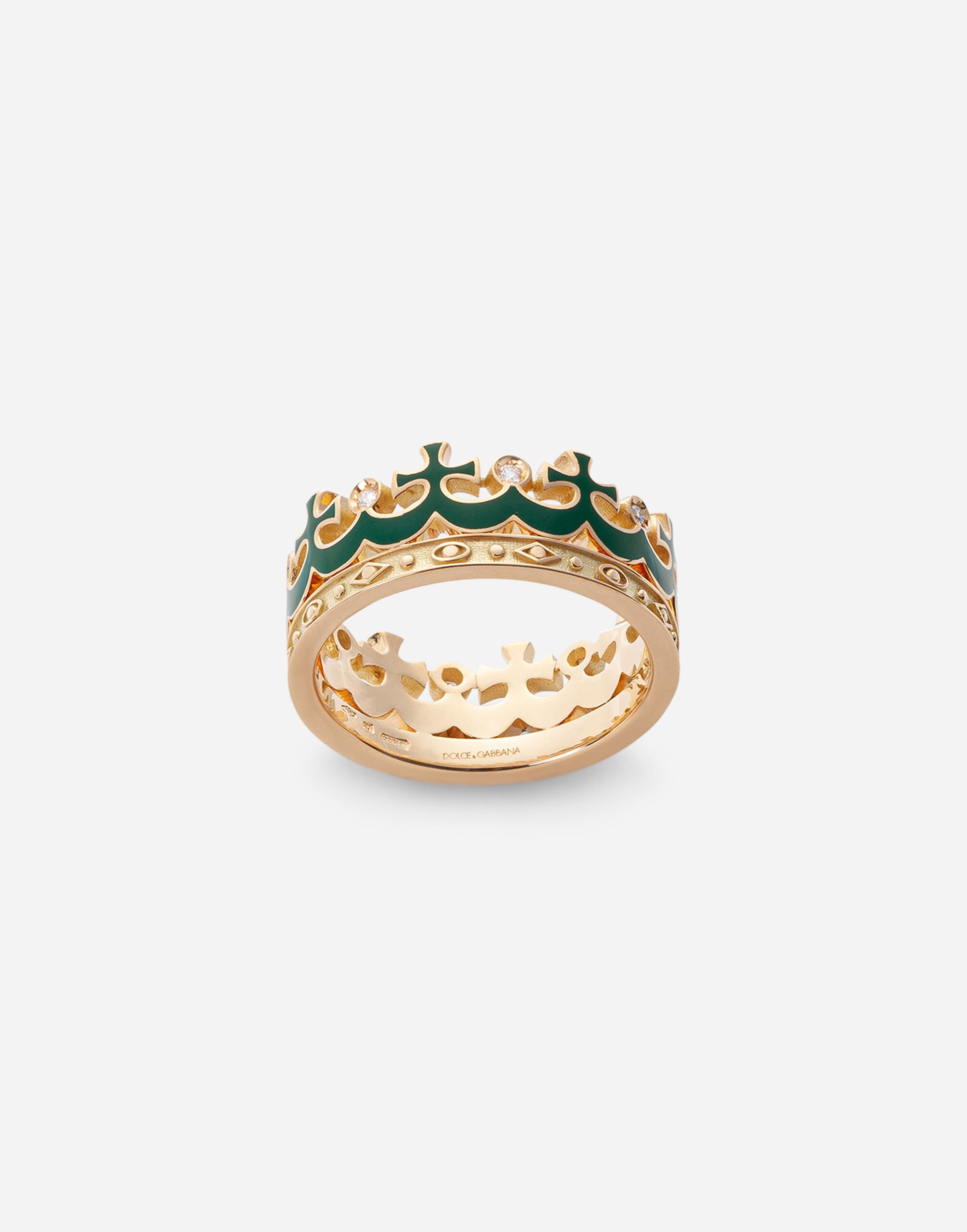 ${brand} Crown yellow gold ring with green enamel crown and diamonds ${colorDescription} ${masterID}