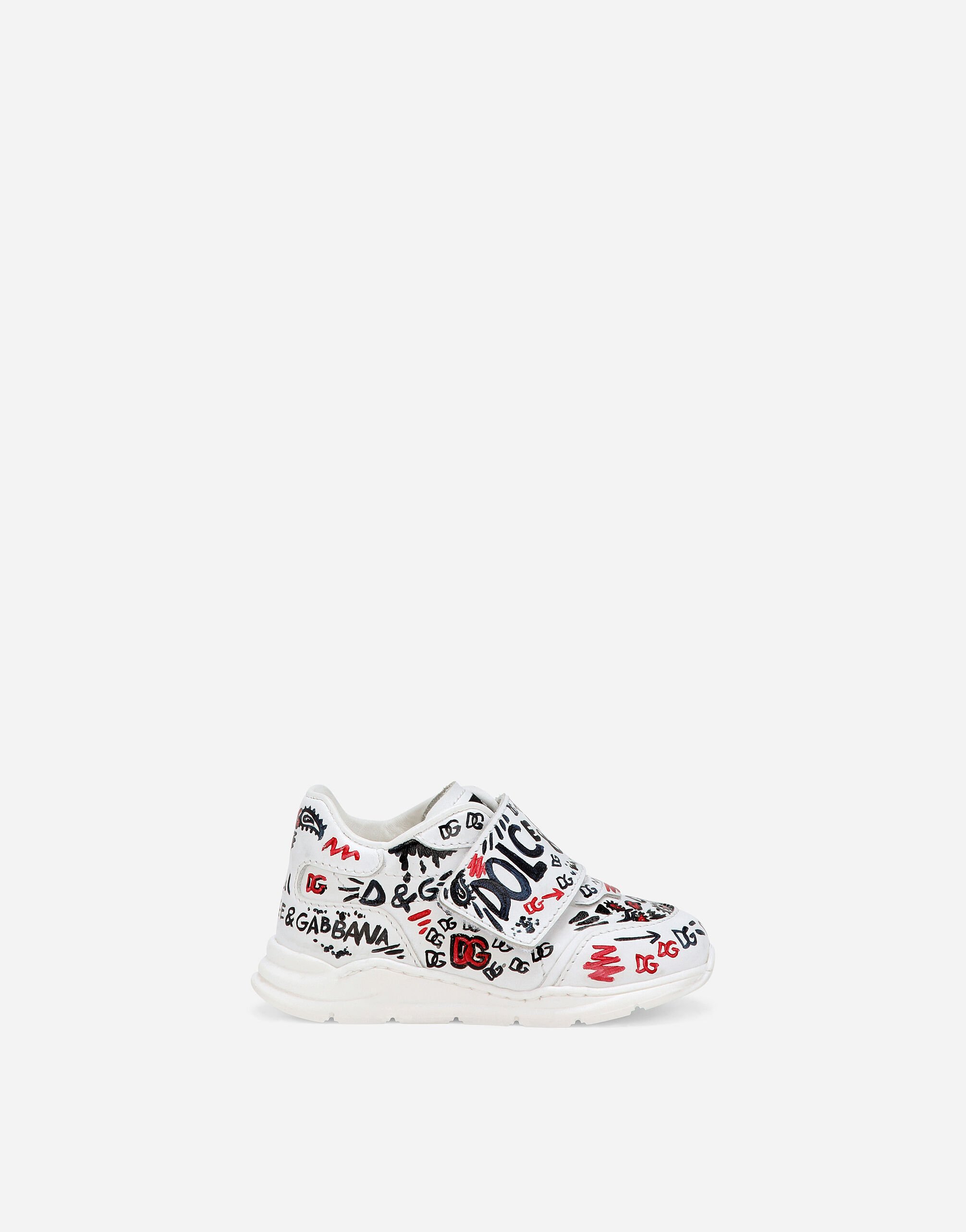 ${brand} Calfskin low-top sneakers with graffiti print ${colorDescription} ${masterID}