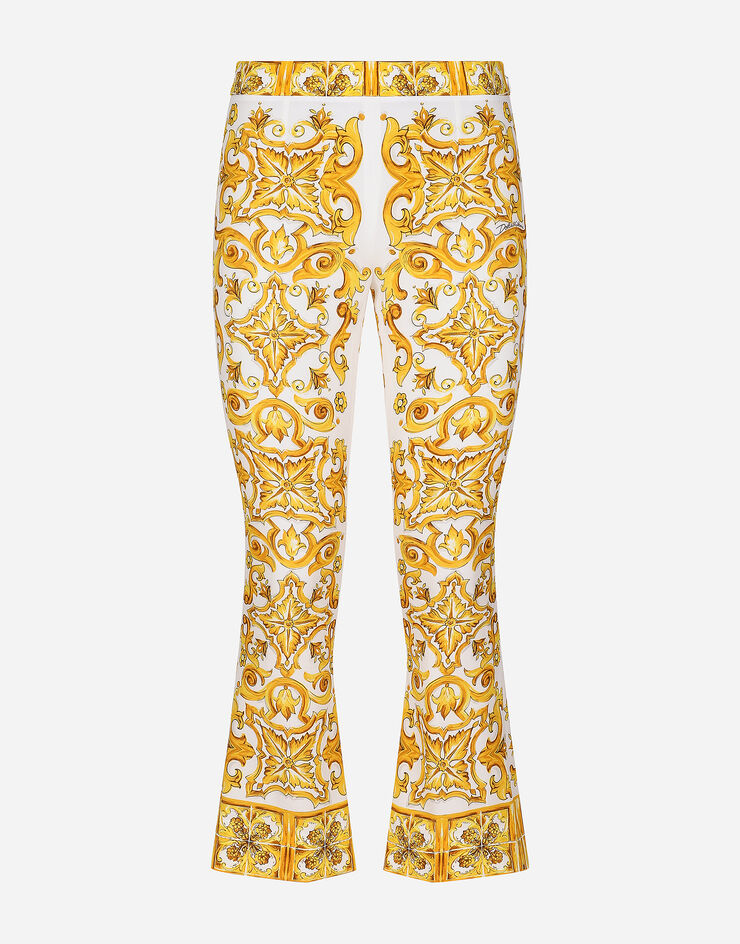 Dolce & Gabbana Pantalon trompette en charmeuse de soie à imprimé majoliques Imprimé FTAG7THPABP