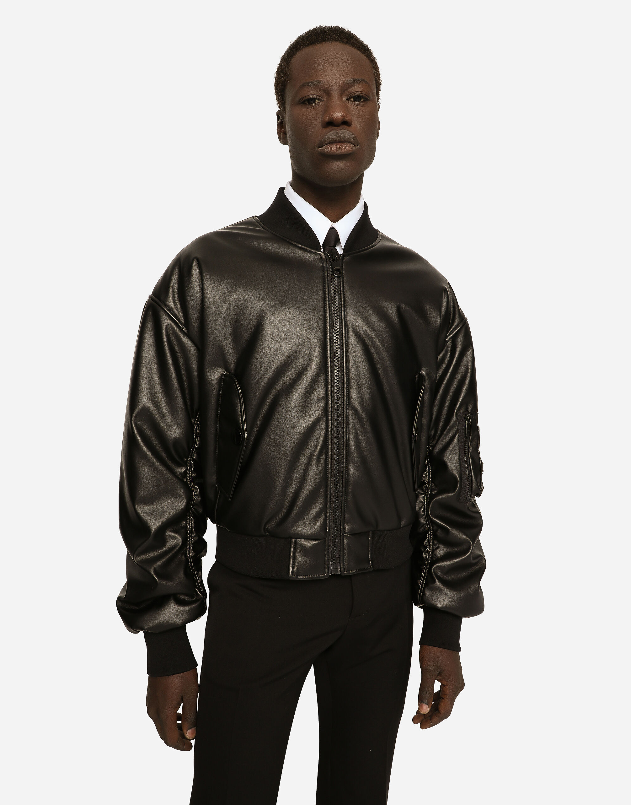 Dolce&Gabbana Faux leather jacket with logo tag male Black