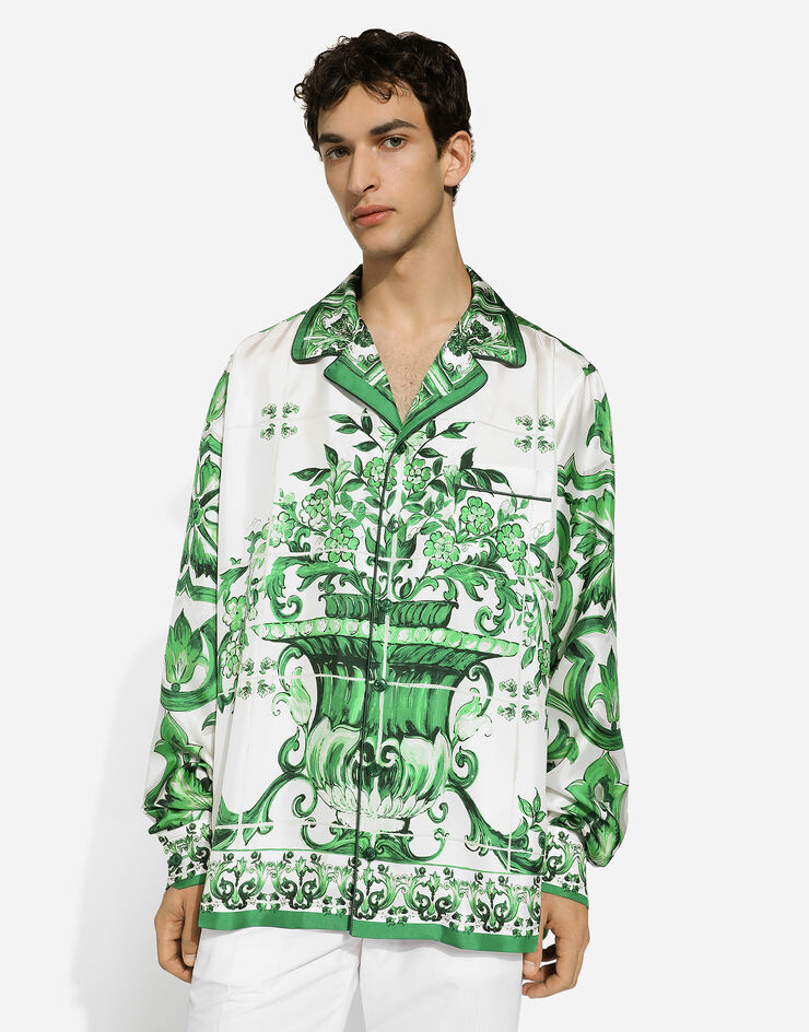 Dolce & Gabbana 마욜리카 프린트 실크 트윌 셔츠 인쇄 G5IF1THI1SV