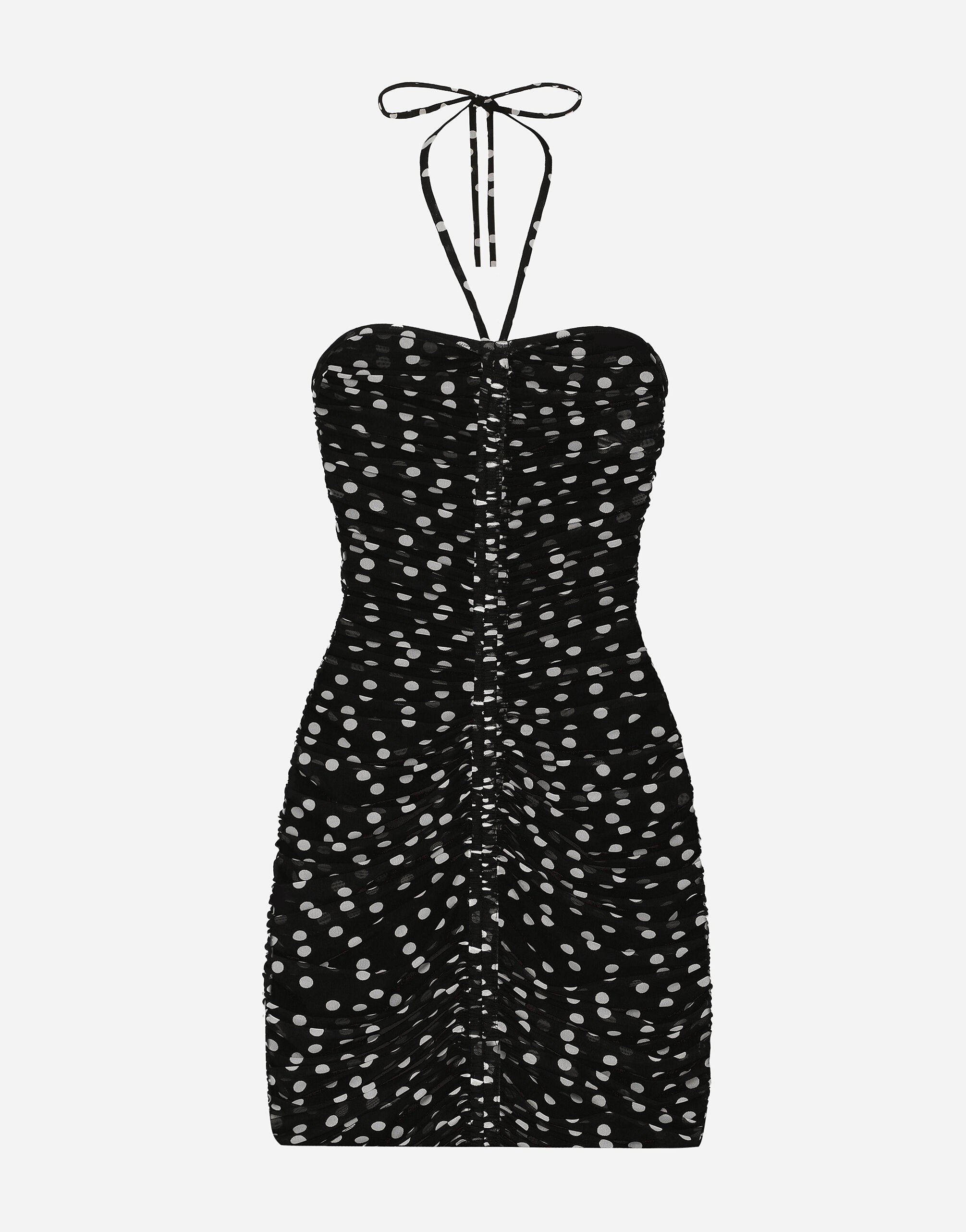 Dolce & Gabbana 波点印花薄纱垂褶短款连衣裙 黑 F290XTFU28D