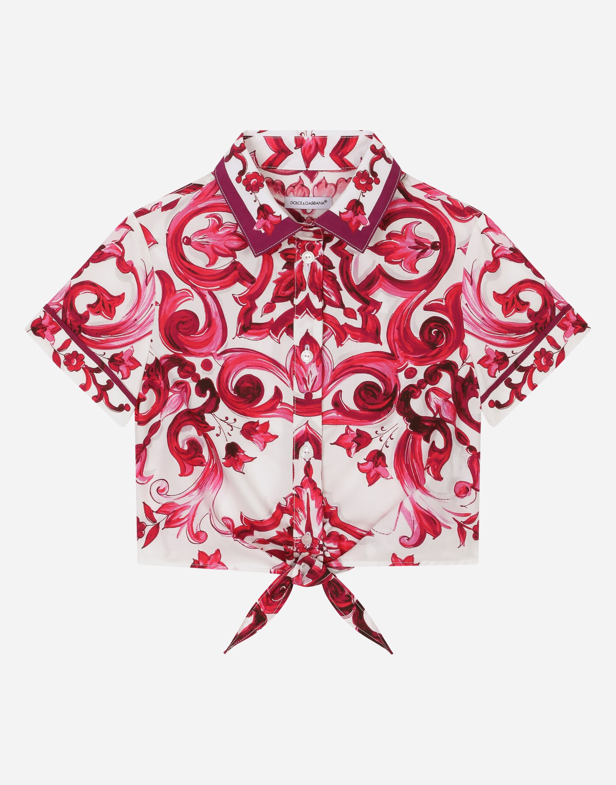 Dolce & Gabbana Camicia in popeline con manica corta e stampa maiolica Stampa L54S05G7KXP