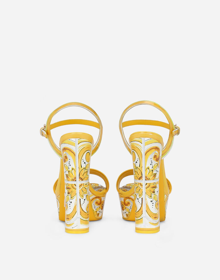Dolce & Gabbana 마욜리카 프린트 폴리싱 카프스킨 플랫폼 샌들 옐로 CR1741AQ240