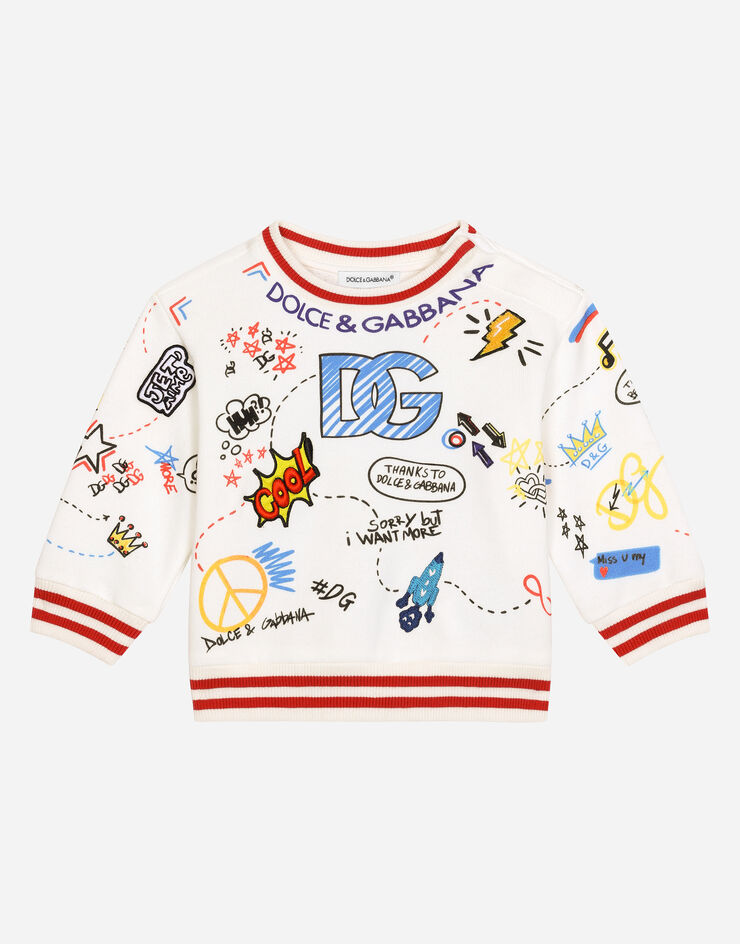 Dolce & Gabbana Rundhals-Sweatshirt aus Jersey mit DG-Print Zeichnung und Patches Mehrfarbig L1JWDOII7FB