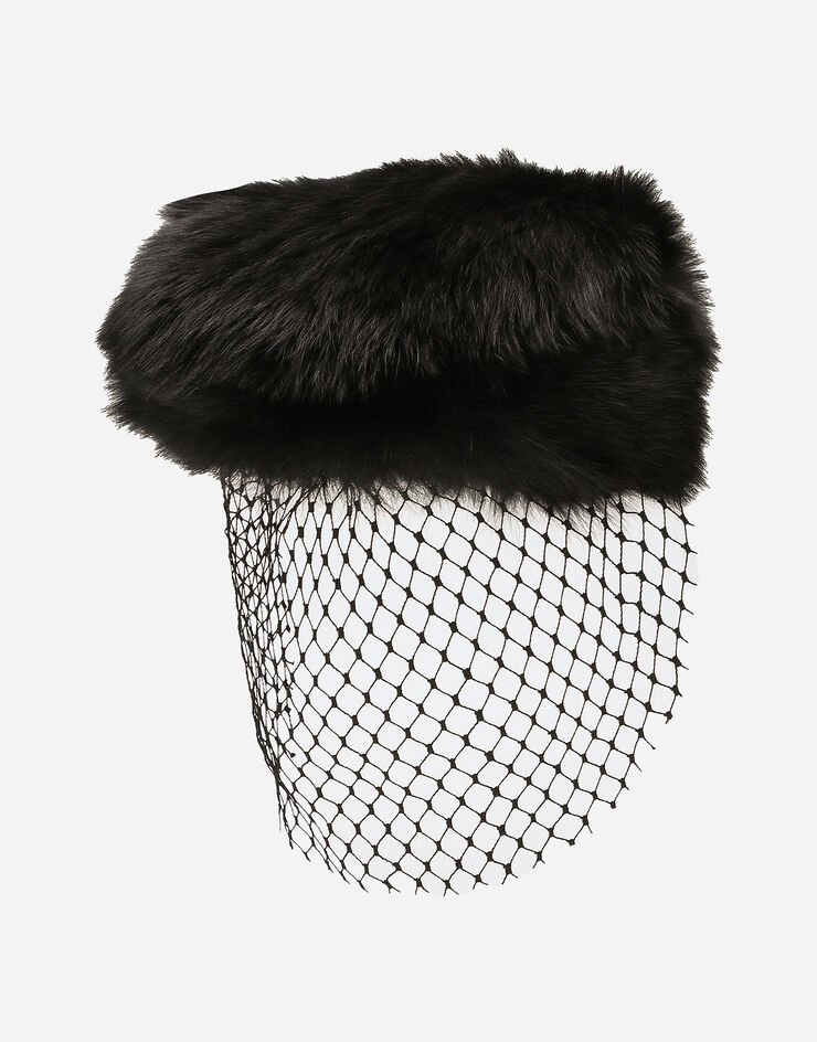 Dolce & Gabbana Shearling flat cap with veil Black FH664FGDCRZ