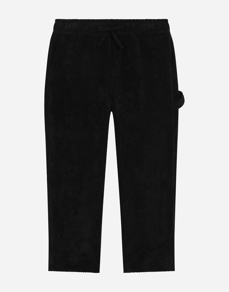 Dolce & Gabbana Pantalón de terciopelo acanalado con placa con logotipo Negro L44P65FUWDL