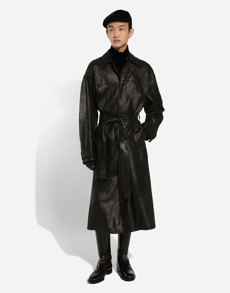 Dolce & Gabbana Trenchcoat aus Leder mit Gürtel Schwarz G048ELHULVR