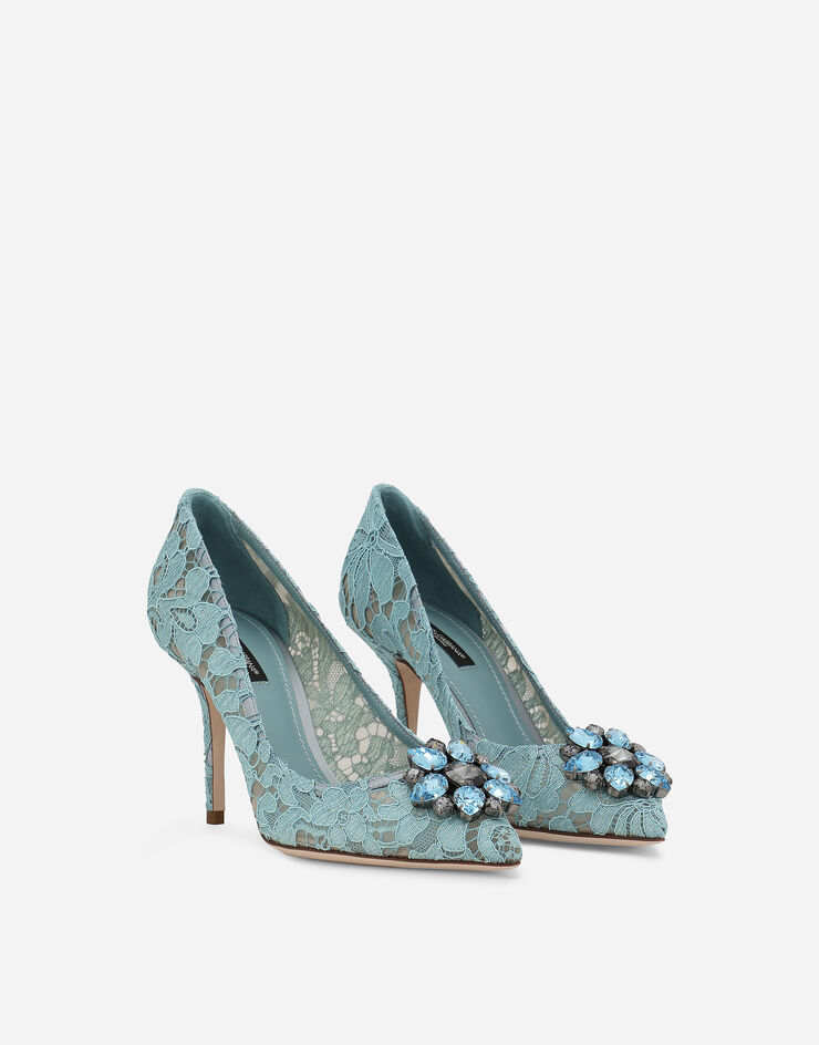 Dolce & Gabbana Zapatos escotados de encaje Taormina con cristales Azul Claro CD0101AL198