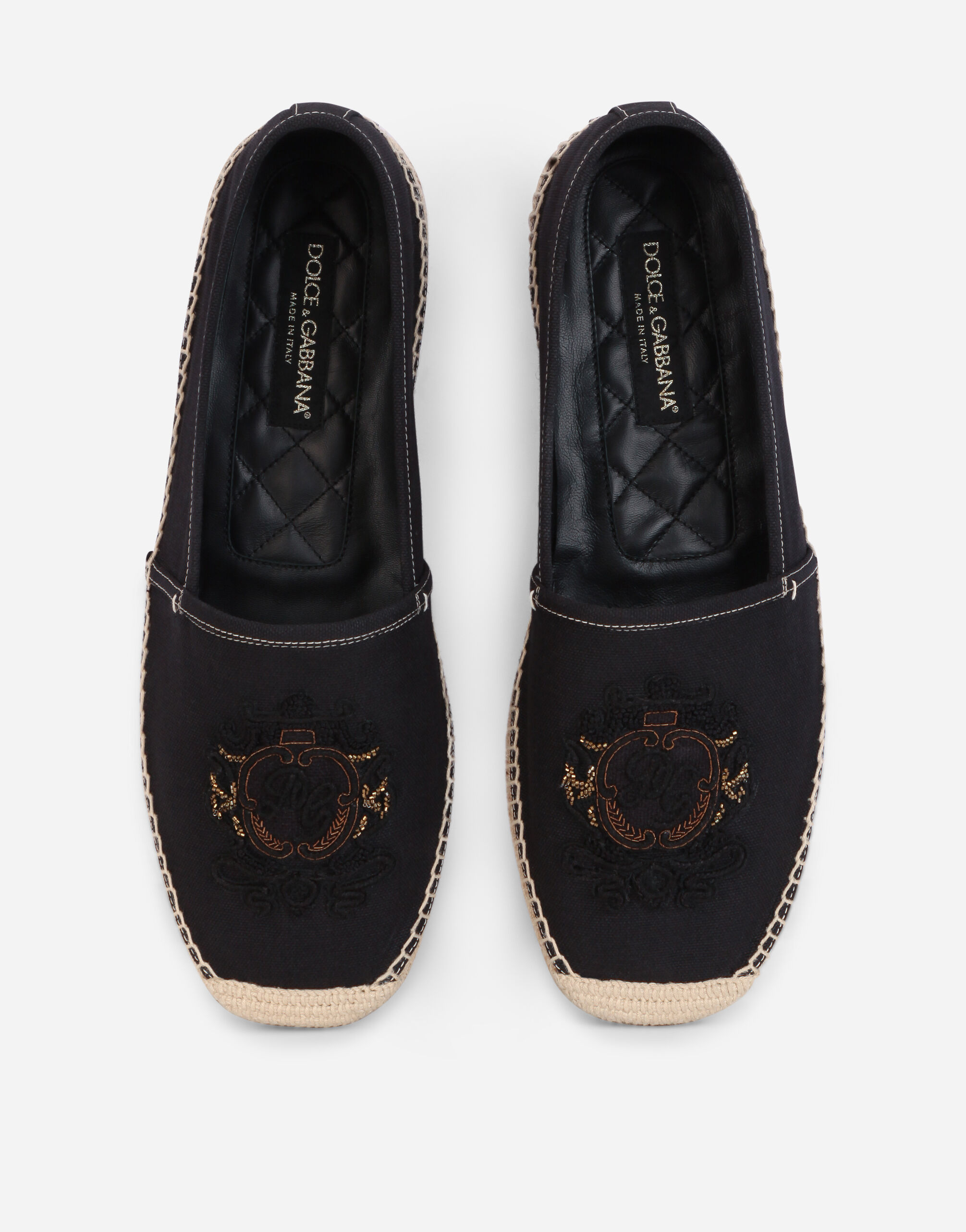 Canvas espadrilles with coat of arms embroidery in Black for