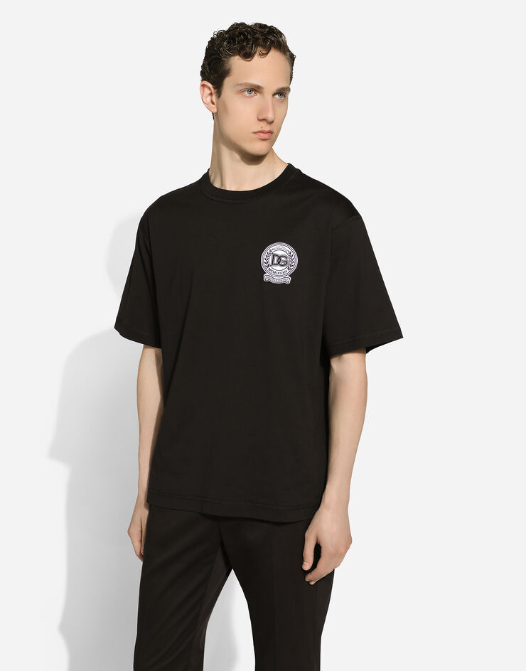 Dolce & Gabbana Camiseta de algodón con logotipo bordado Negro G8PN9ZG7NYE