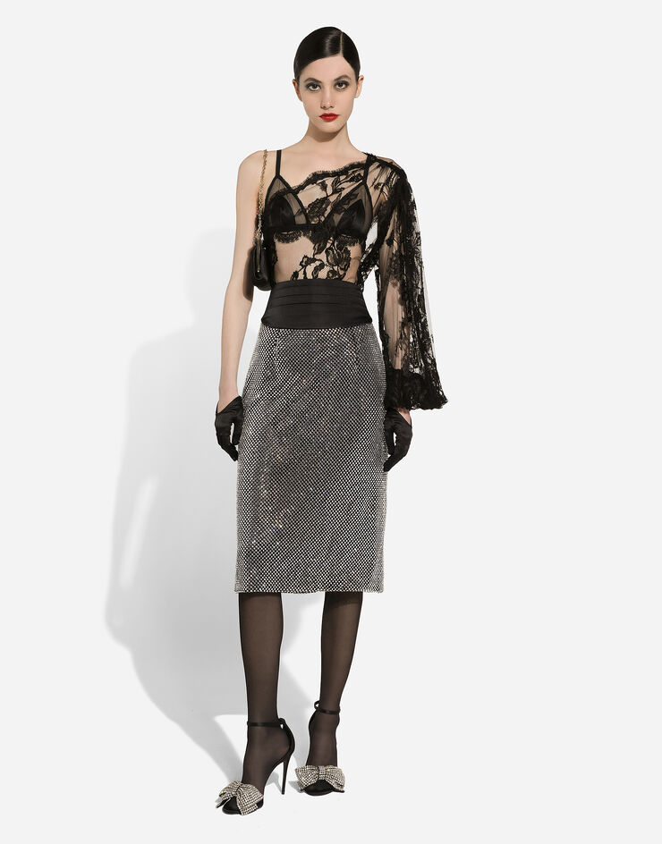 Dolce & Gabbana Calf-length crystal mesh skirt Silver F4C0KTHLSA0