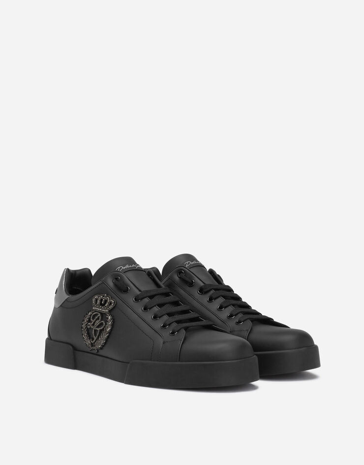 Calfskin nappa Portofino sneakers with crown patch in Black/Silver for ...