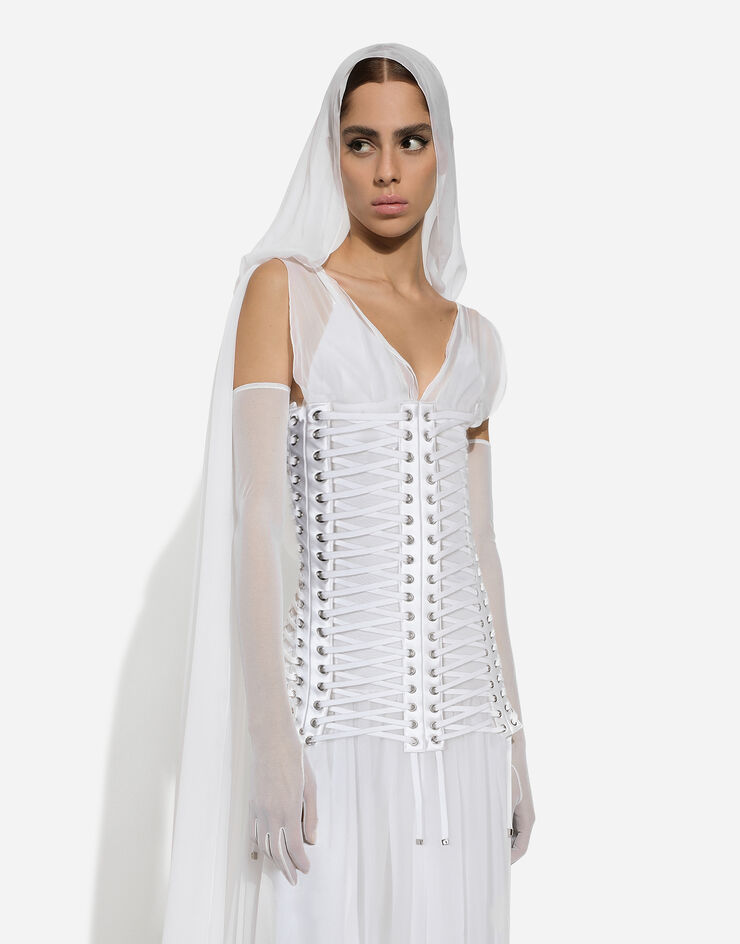 Dolce & Gabbana Long chiffon dress with corset details White F6JEPTGDCF2