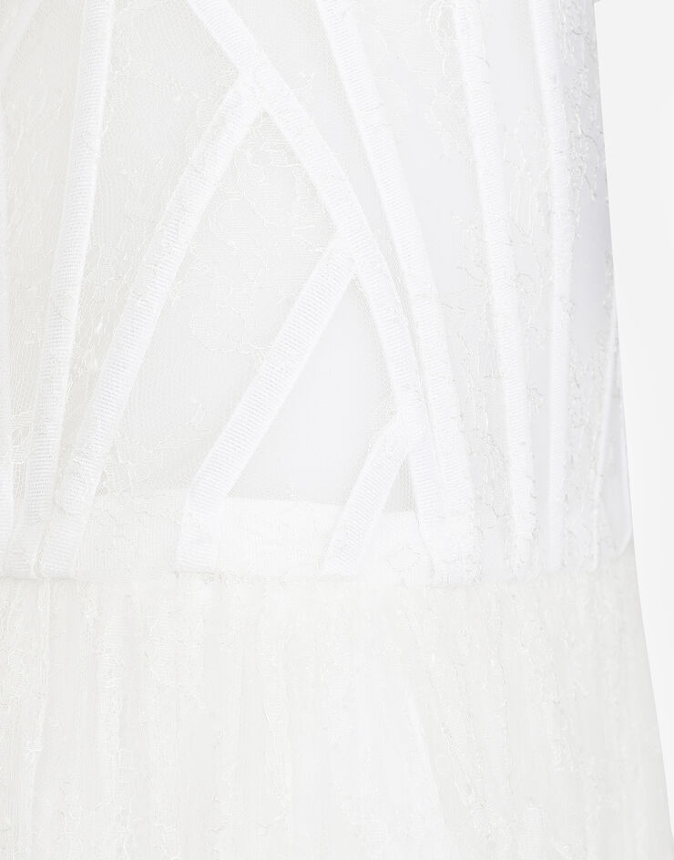 Dolce & Gabbana Vestido largo de encaje con detalles estilo corsé Blanco F6JHBTILMAP