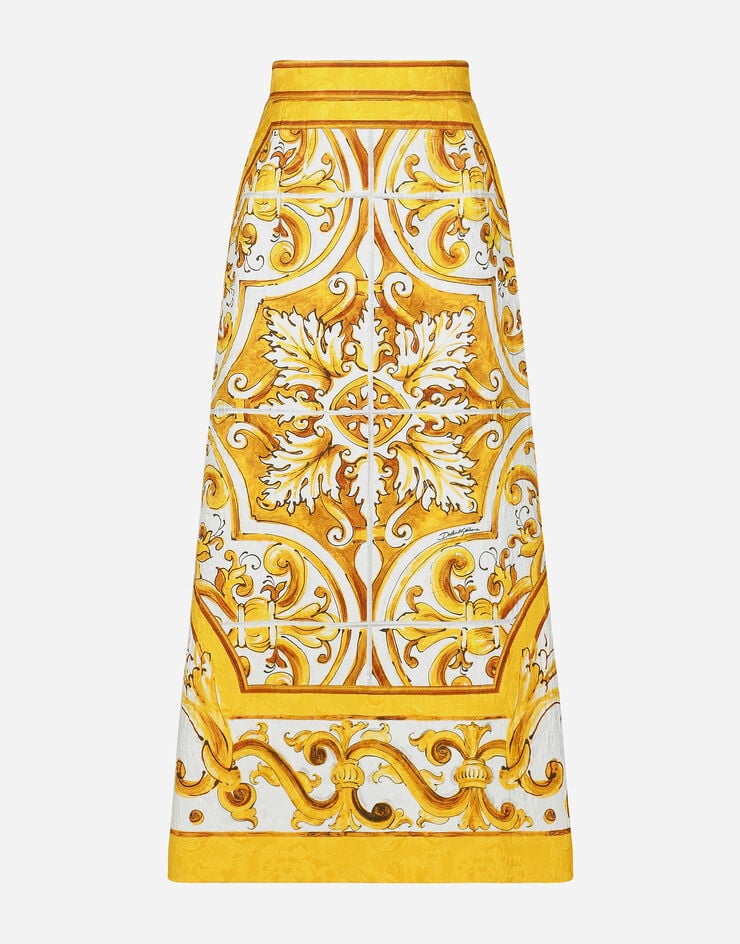 Dolce & Gabbana Jupe mi-longue en brocart à imprimé majoliques Imprimé F4CUNTFPTAX