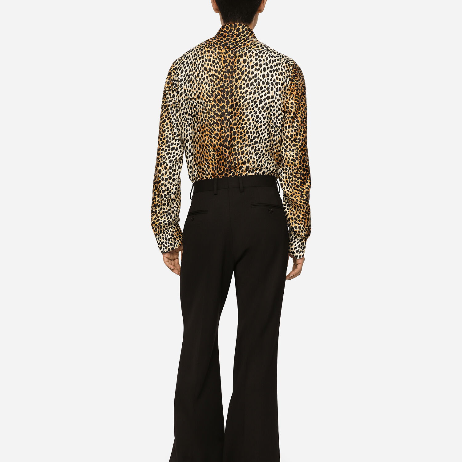Silk twill Martini-fit shirt with US in Dolce&Gabbana® print | ocelot Multicolor for