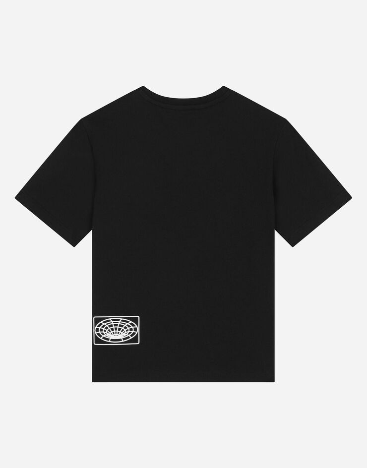 Dolce&Gabbana Kurzarm-T-Shirt aus Jersey mit Print und Stickerei Schwarz L4JTEYG7K1Y