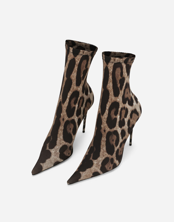 KIM DOLCE&GABBANA Leopard-print stretch fabric ankle boots in Animal Print  for
