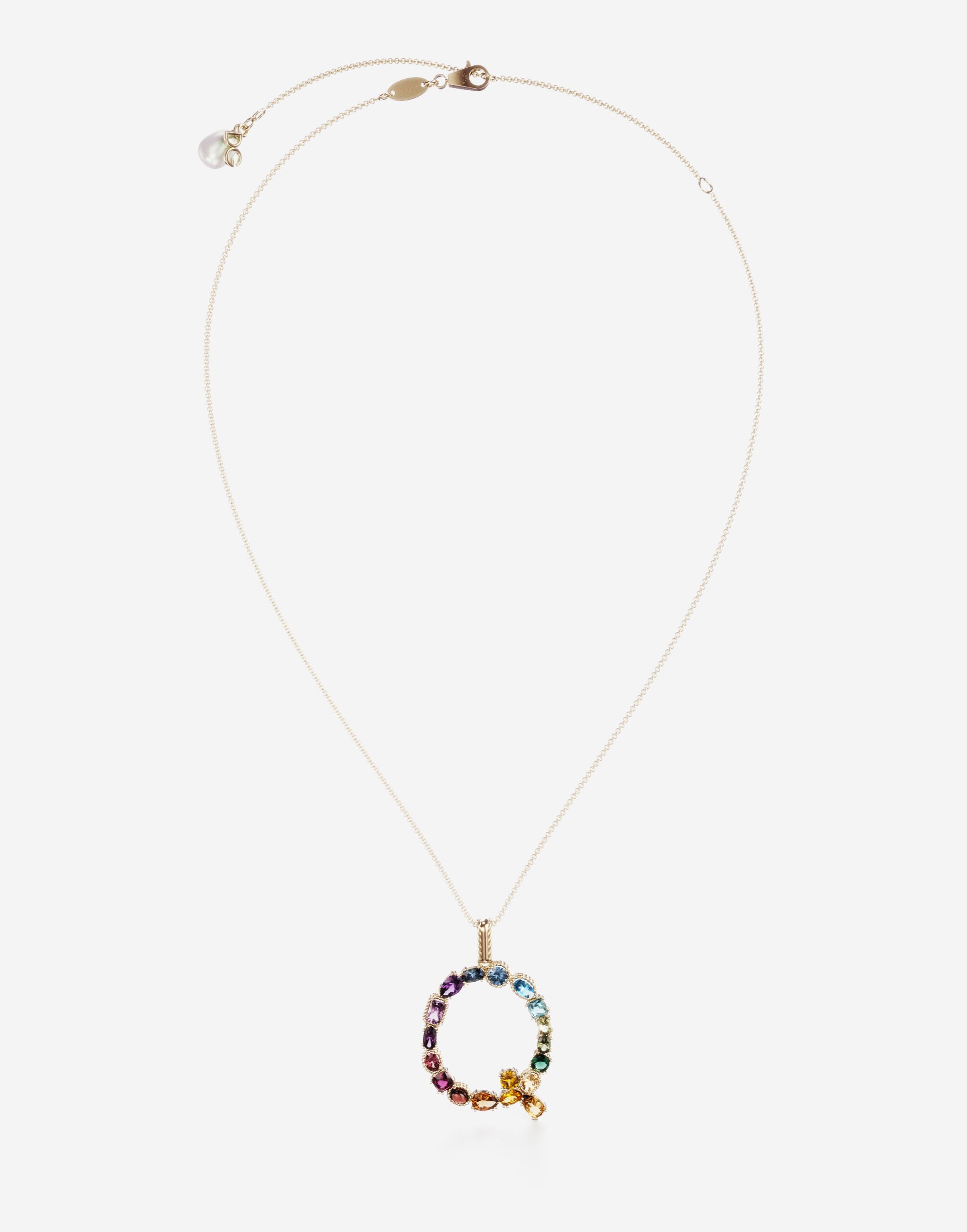 Dolce & Gabbana Rainbow alphabet Q pendant in yellow gold with multicolor fine gems Gold WRMR1GWMIXS
