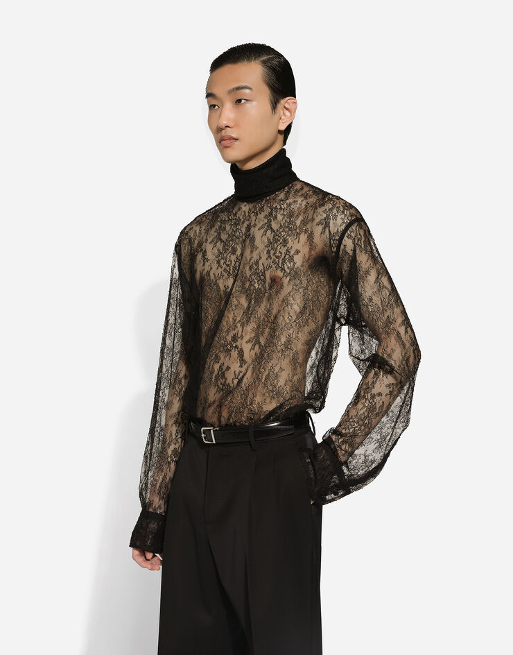 Dolce & Gabbana Loose lace turtleneck with shirt cuffs Black G8SD9THLM9D