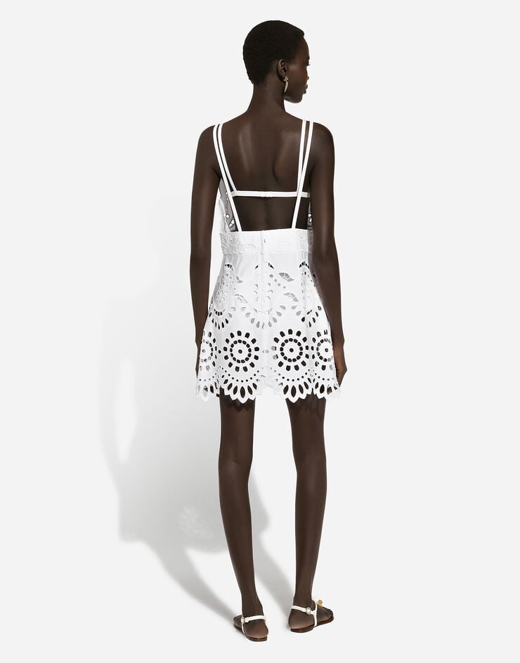 Dolce & Gabbana Minivestido de tirantes de algodón con bordado cut-out Blanco F6JIHZGDCJR