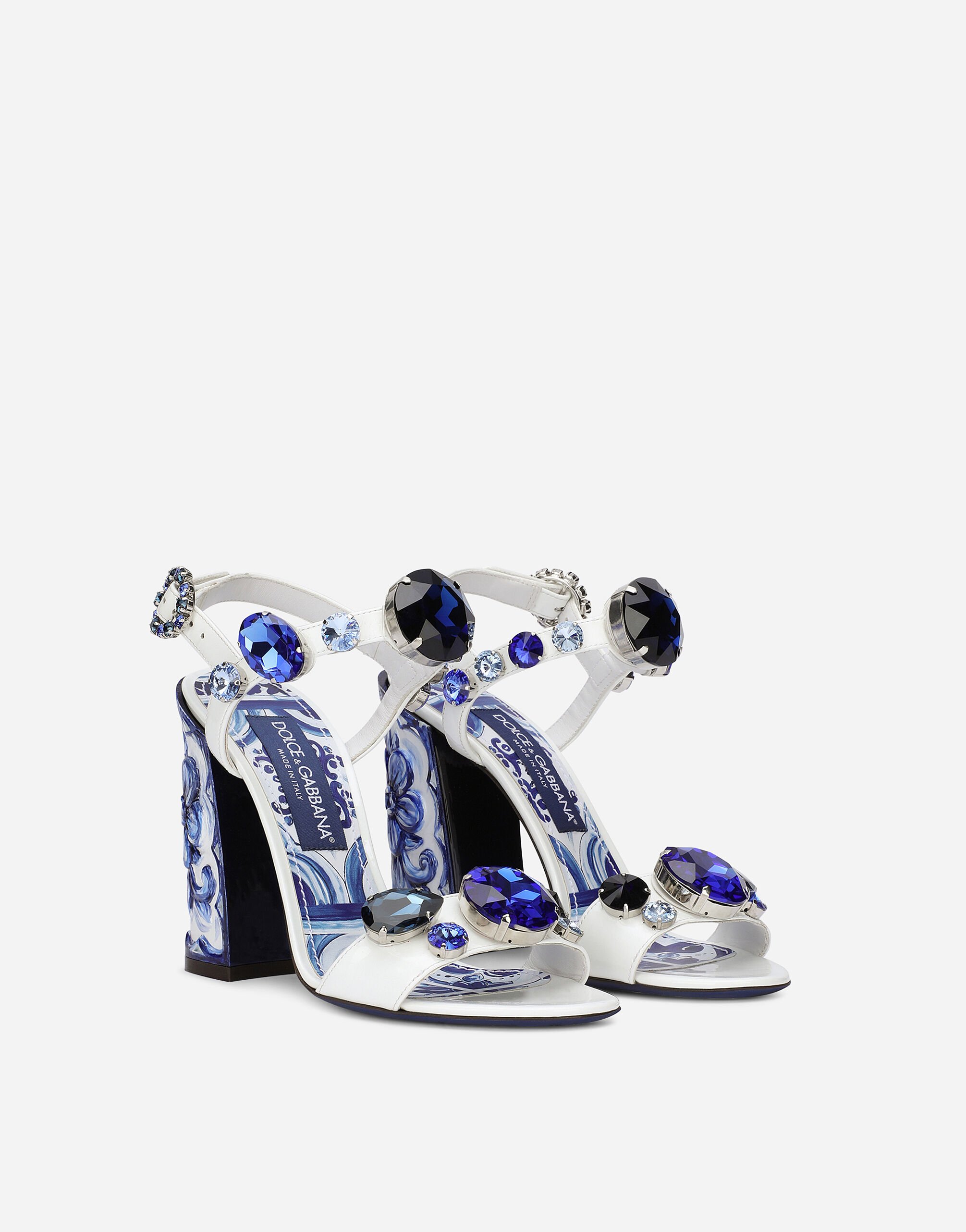 Patent leather sandals with embroidery and painted heel in White 