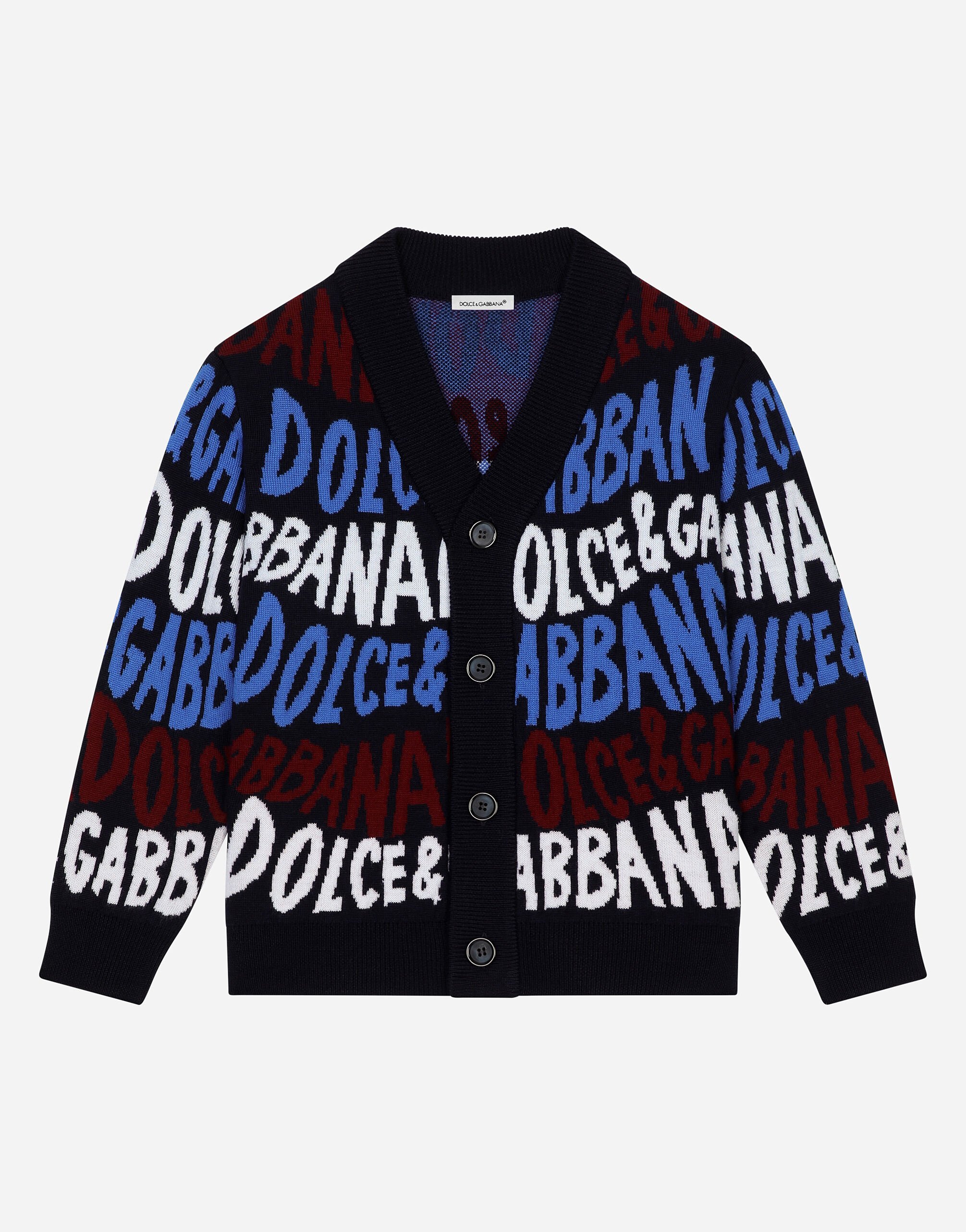 ${brand} Wool jacquard cardigan with Dolce&Gabbana logo ${colorDescription} ${masterID}