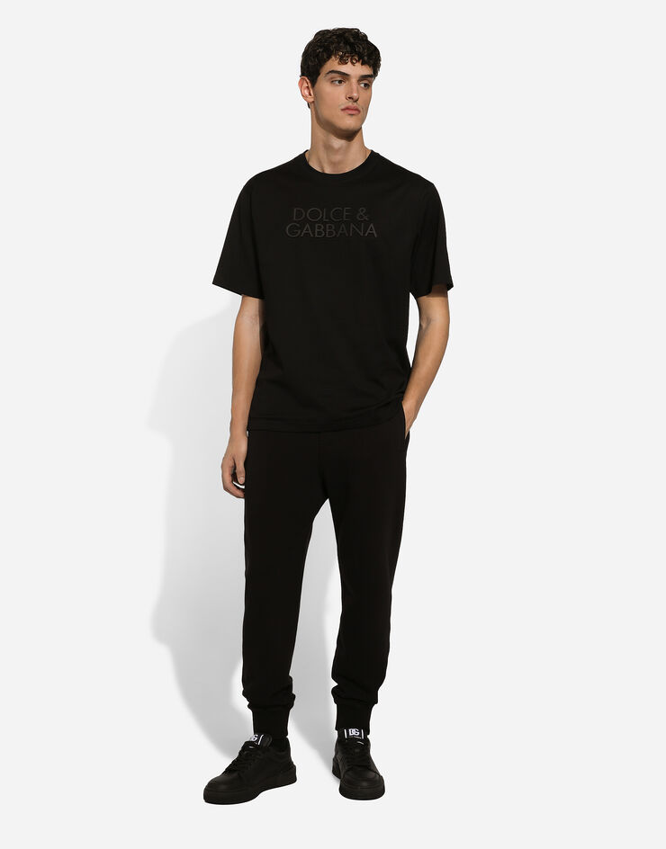 Dolce & Gabbana Cotton T-shirt with logo embroidery Black G8PN9ZG7NWN