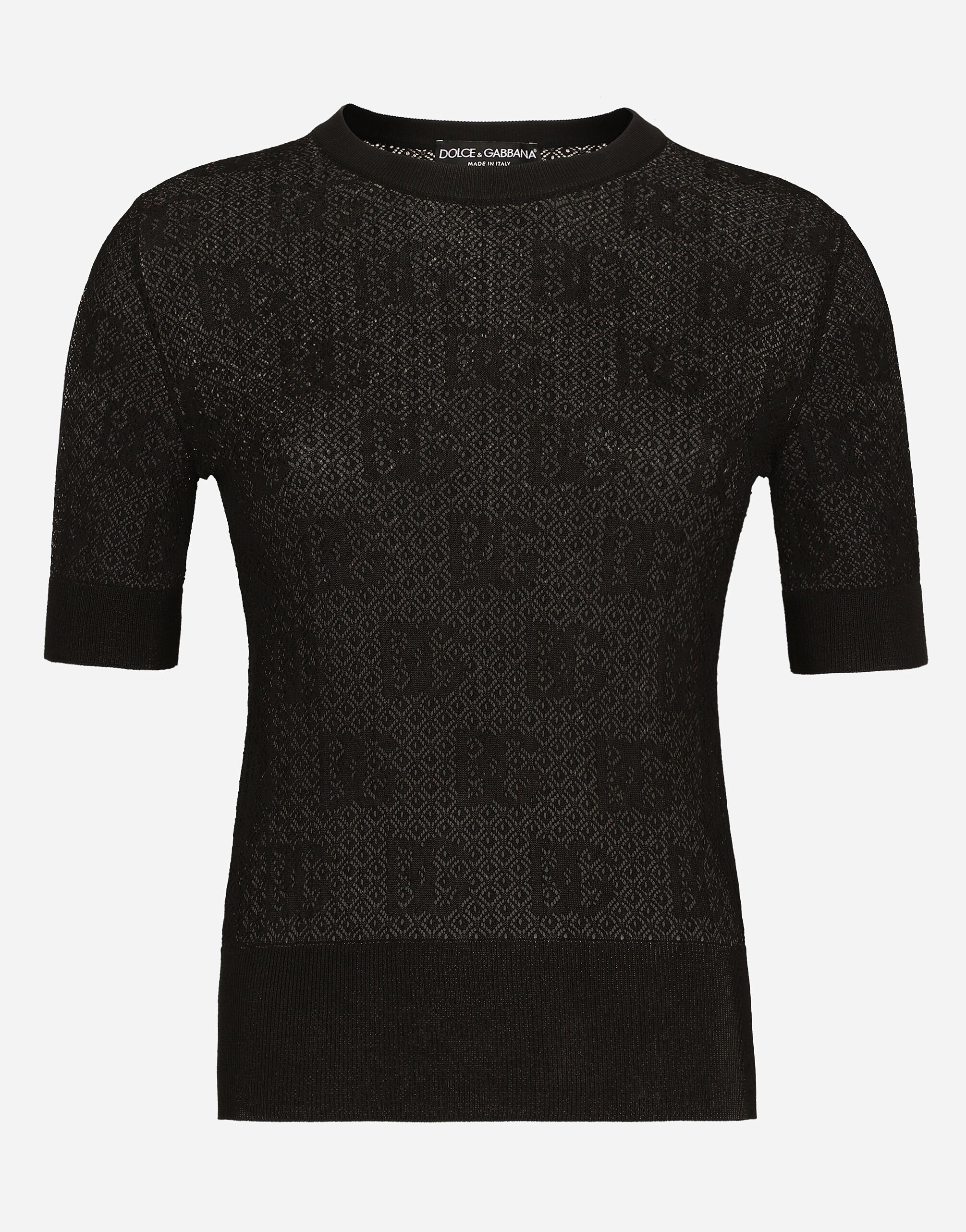 Dolce & Gabbana Lace-stitch viscose sweater with jacquard DG logo Print FXV07TJAHKG
