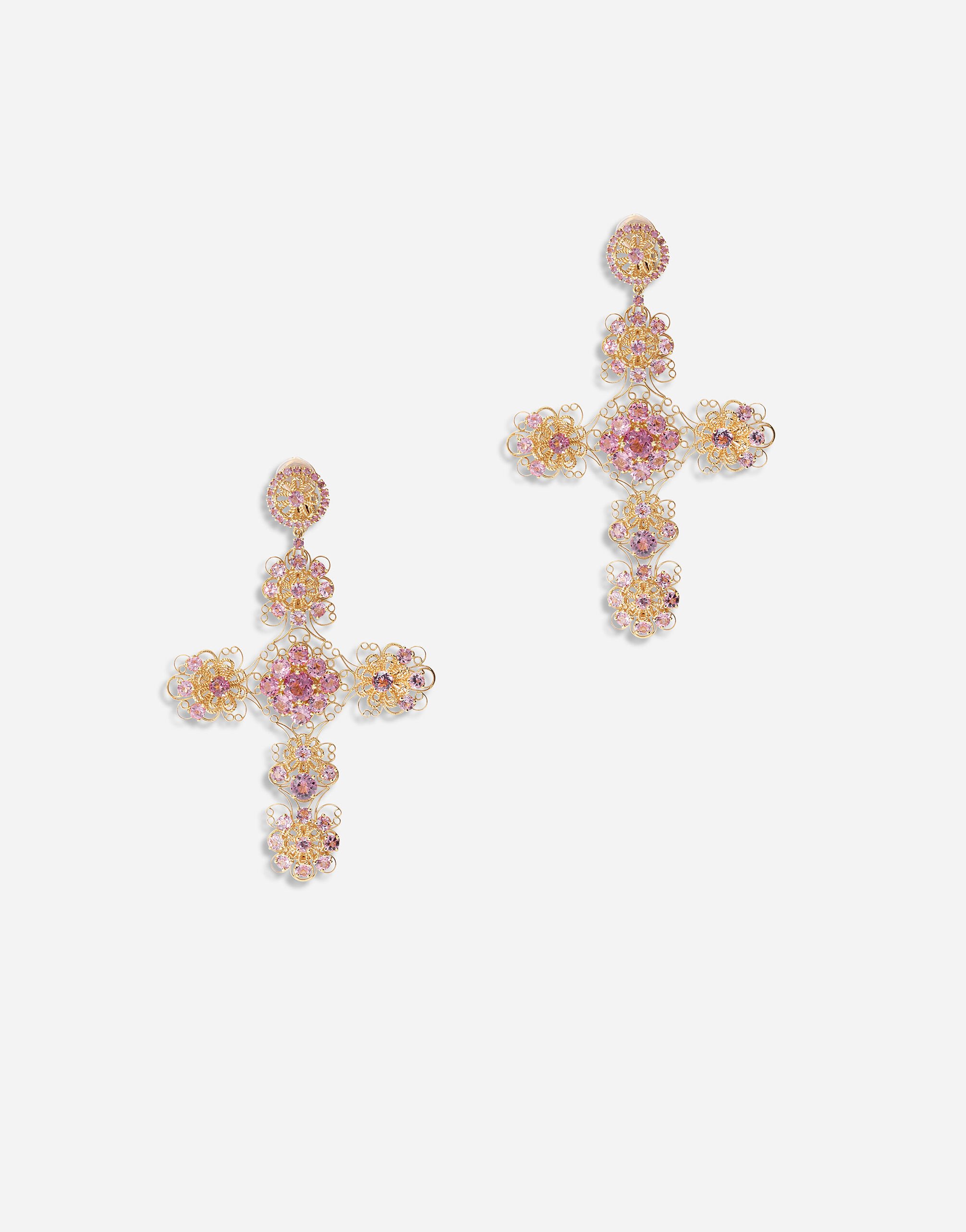 ${brand} Pizzo earrings in yellow 18kt gold with pink tourmalines ${colorDescription} ${masterID}