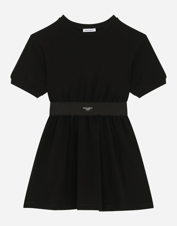 Dolce & Gabbana فستان جيرسي قصير ببطاقة بشعار أسود L5JD8OG7M4U