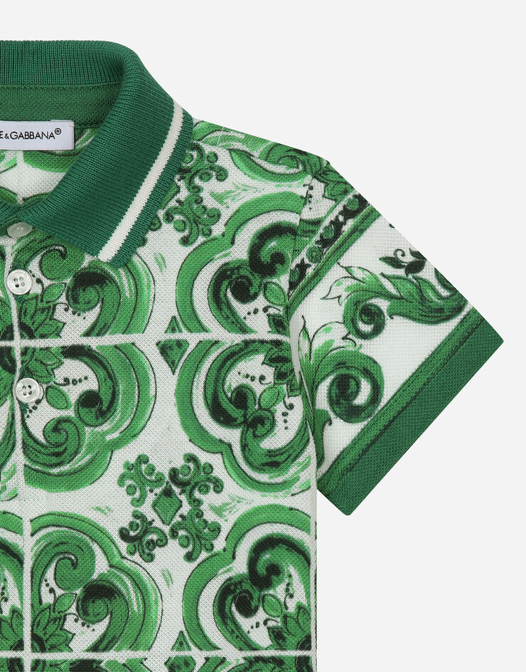 Dolce & Gabbana Barboteuse en piqué avec imprimé majoliques vertes et logo DG Imprimé L1JO7AG7NVD