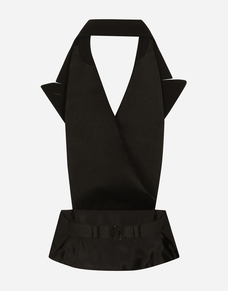 Dolce & Gabbana Double-breasted silk satin vest with low neckline on the back Black F7AI8TGDCRJ