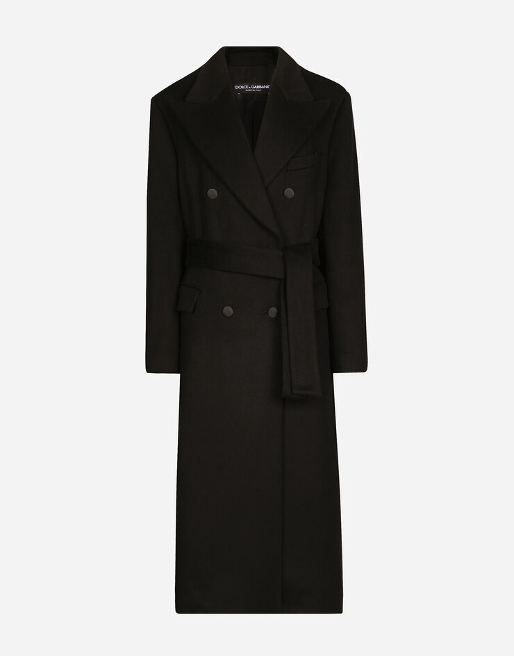 Dolce & Gabbana Double-breasted cashmere baize coat with belt Black F0E2QTFU292