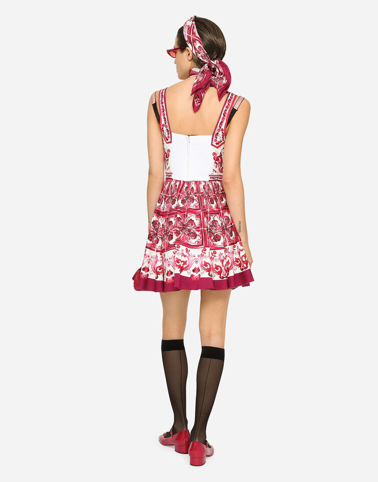 Dolce & Gabbana Vestido corto con corsé de charmeuse con estampado Maiolica Multicolor F6VK2THPADW