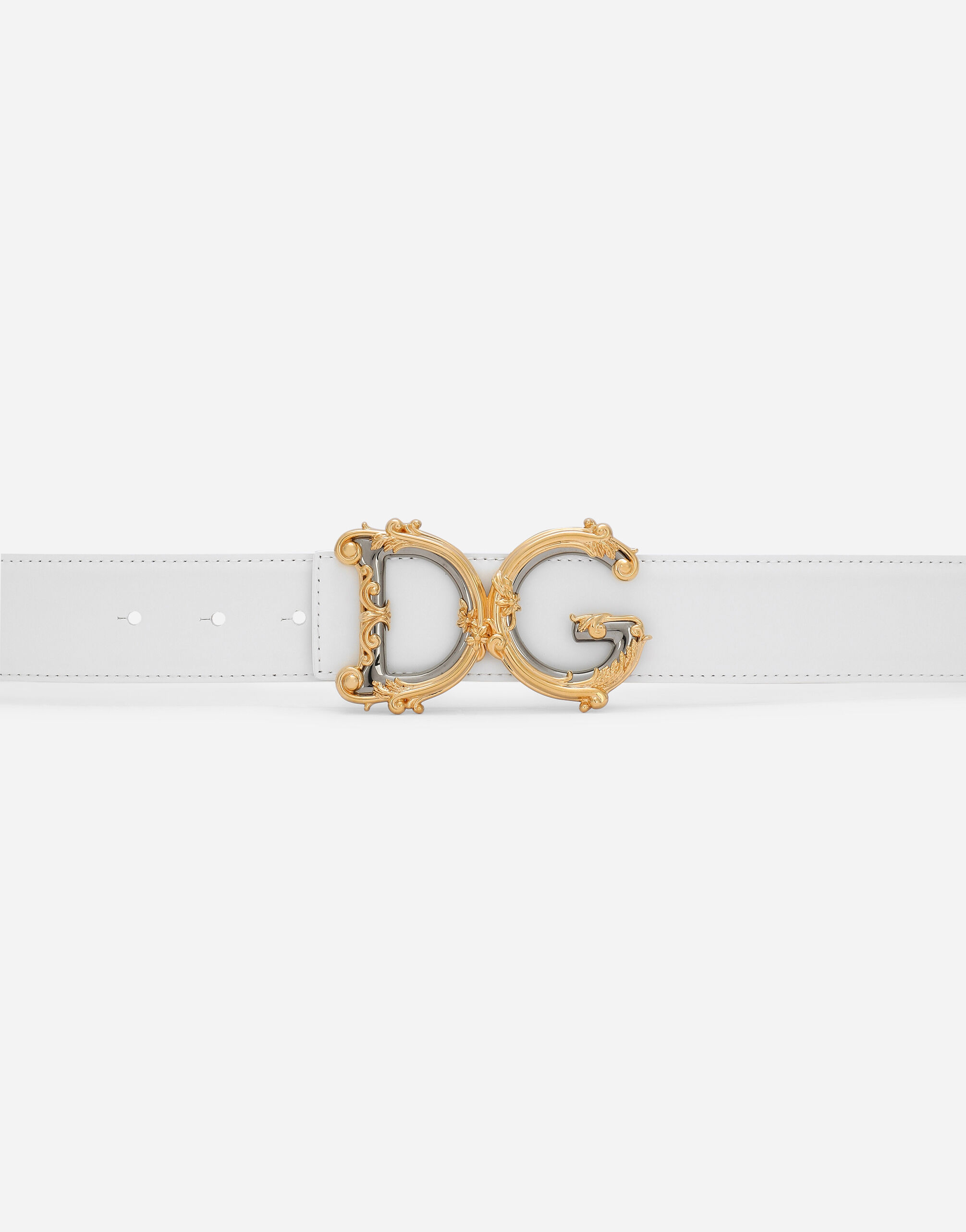 Leather belt with baroque DG logo in White for Women | Dolce&Gabbana®