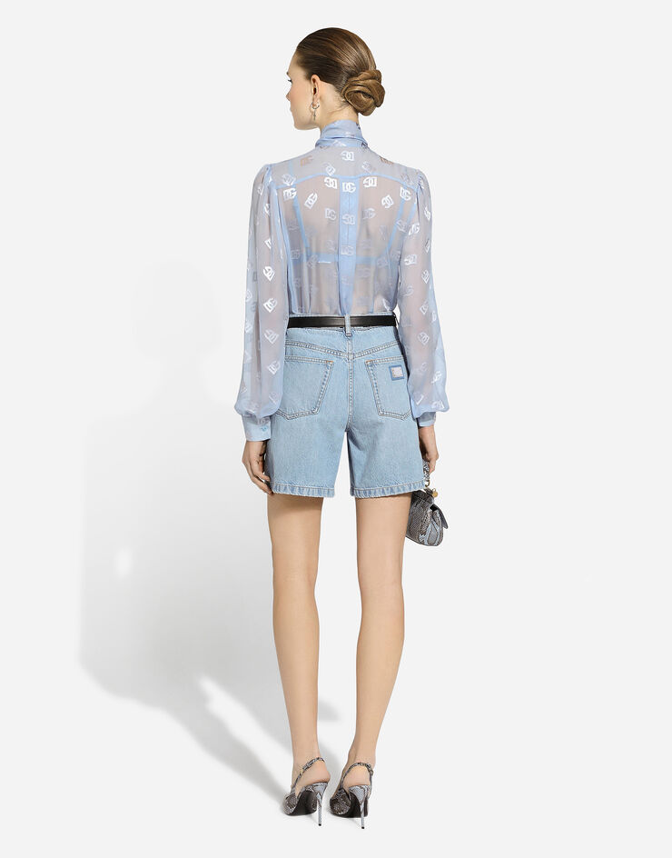 Dolce & Gabbana Dévoré silk shirt with DG logo Azure F5L66TFJTBR