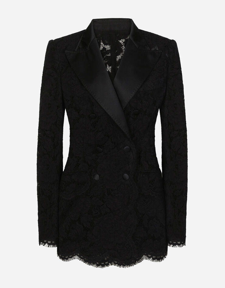 Dolce & Gabbana Veste croisée Turlington en dentelle cordonnet florale à logo Noir F29TRTHLM7L