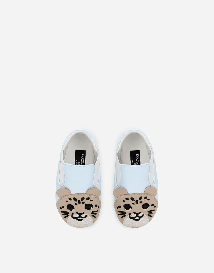 Dolce & Gabbana Low-Top-Sneakers aus Lammleder mit kleinem Leoparden Hellblau DK0070AL289