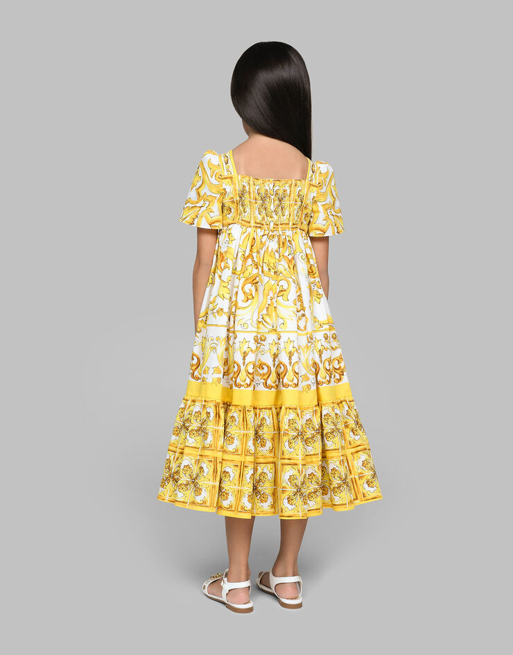 Dolce & Gabbana فستان بوبلين بطبعة ماجوليكا صفراء مطبعة L53DE7G7EY0