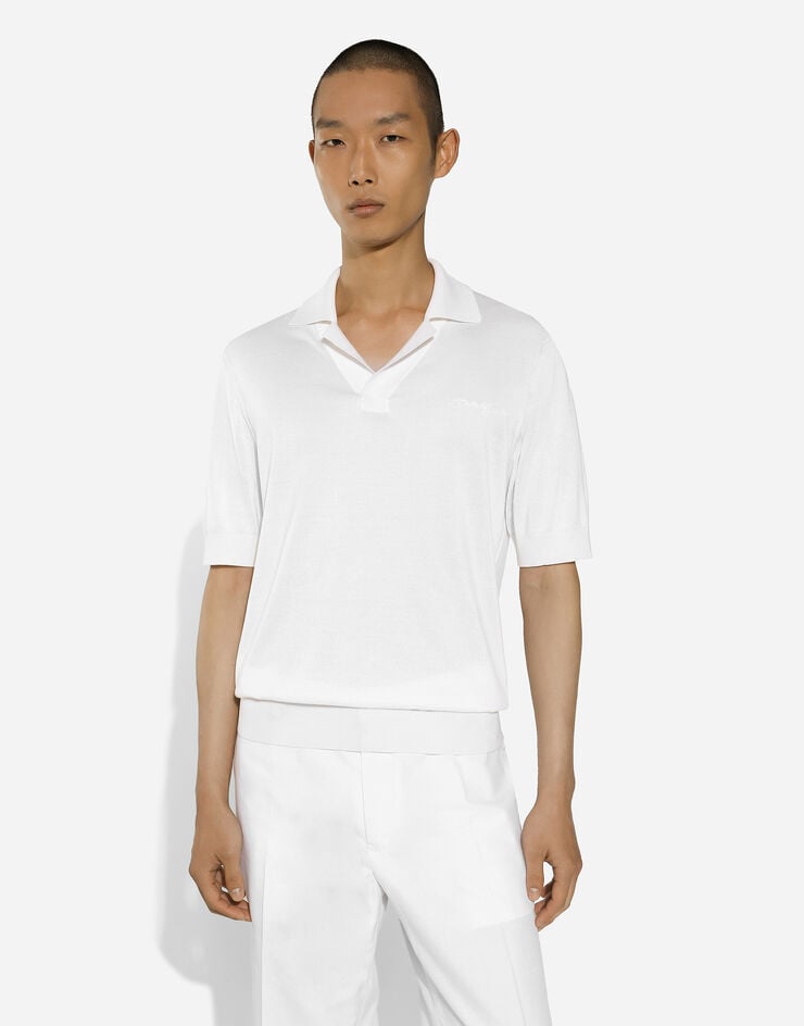 Dolce & Gabbana Silk polo-shirt with signature White GXZ09ZJBSJS