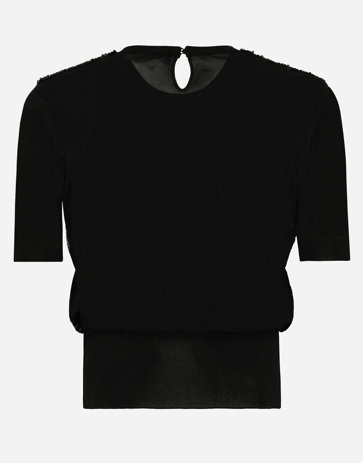 Dolce & Gabbana セーター ショートスリーブ スパンコールエンブロイダリー ブラック FXX01TJAIQ0