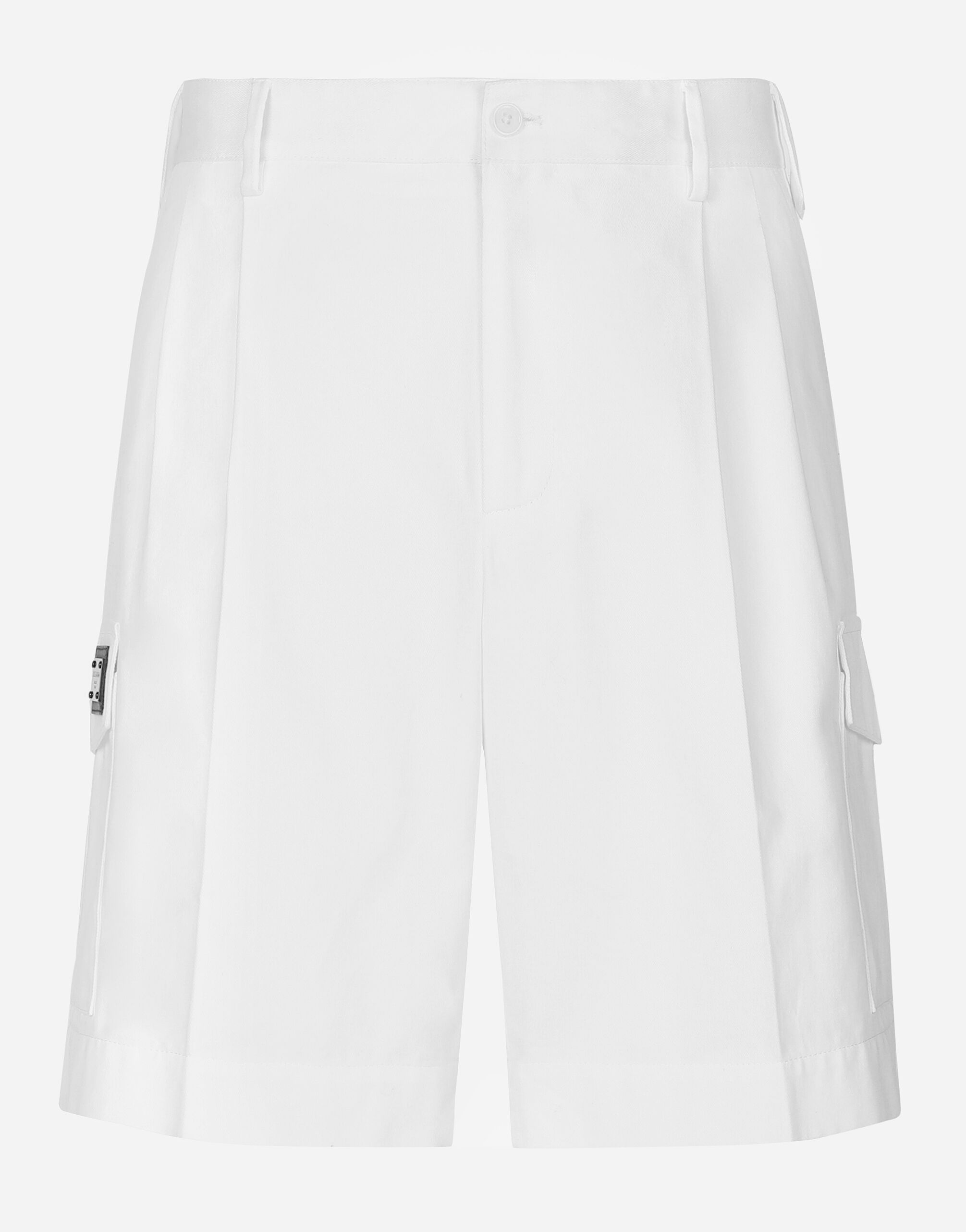 Dolce & Gabbana Cotton gabardine cargo shorts with logo tag Black GP0D4TFU5PY