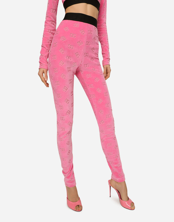 Dolce & Gabbana Leggings de punto aterciopelado con motivo integral del logotipo DG Rosa FTCQKTFJ7DL