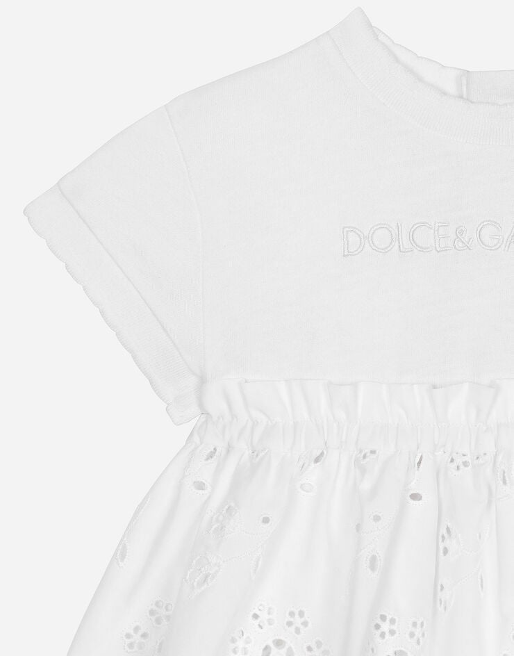 Dolce & Gabbana Kleid aus Jersey und Popeline mit Dolce&Gabbana-Logo Weiss L2JD9DG7NXV