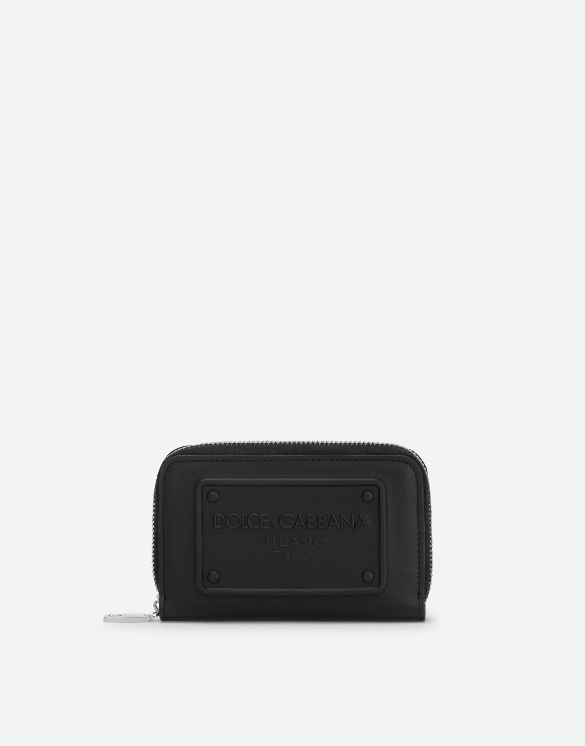 Dolce & Gabbana Small zip-around wallet in calfskin with raised logo Black BP3287AG218