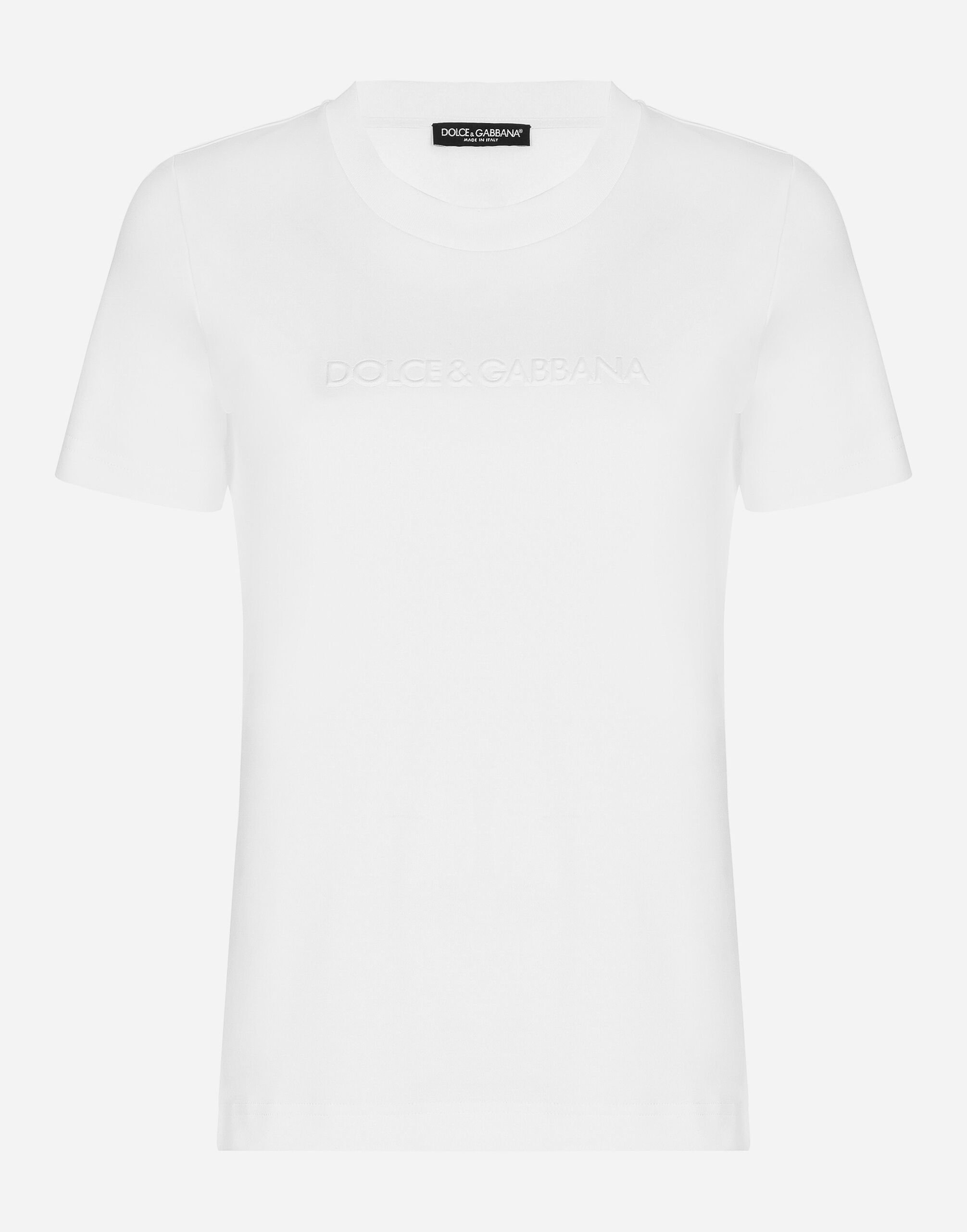 Dolce & Gabbana Jersey T-shirt with flocked Dolce&Gabbana detail White F8V06TGDCK6